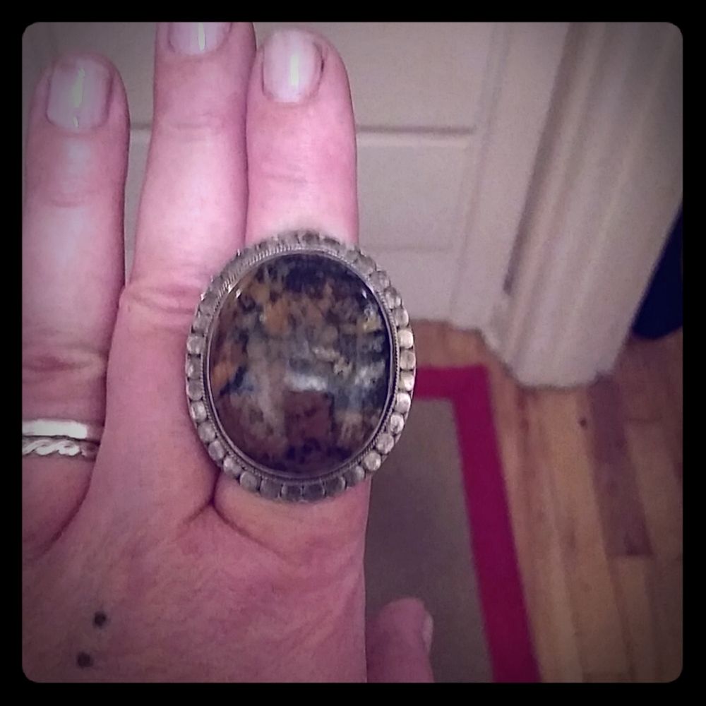 Large Sterling Silver Jasper Ring sz 10.5